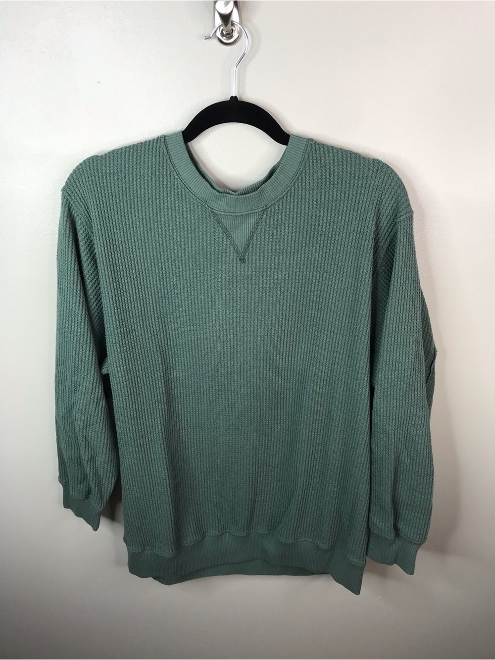 aerie Sage Green Waffle-Knit Oversized Crewneck Sweatshirt Sz Medium